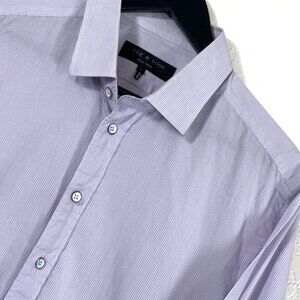 Rag & Bone L/S Lilac Stripe Weathered Button Shirt 100% Cotton Men's Size 17(XL)